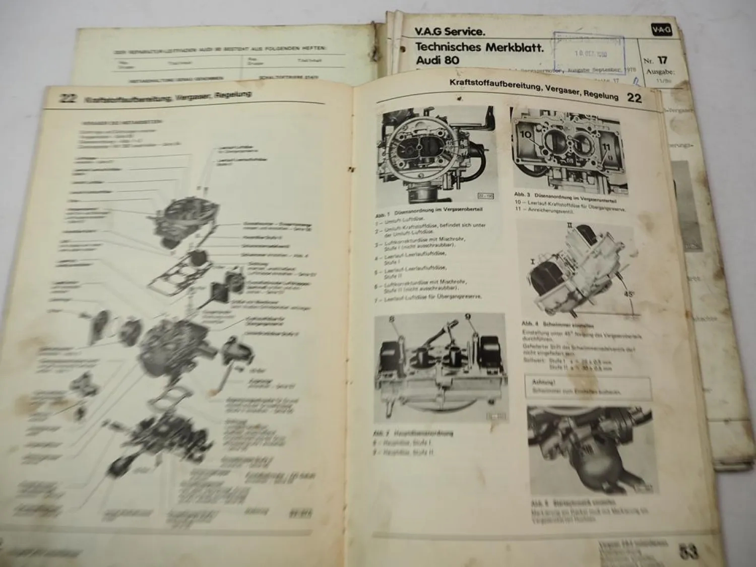 Reparaturleitfaden Audi 80 B2 1.6 L Vergasermotor YN YY YP YU Werkstatthandbuch 1978