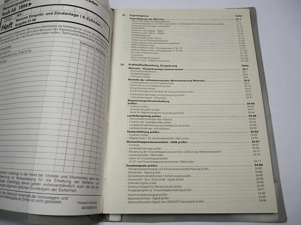 Reparaturleitfaden Audi A8 D2 4D 2.8 V6 Motronic Einspritzanlage ACK 193 PS