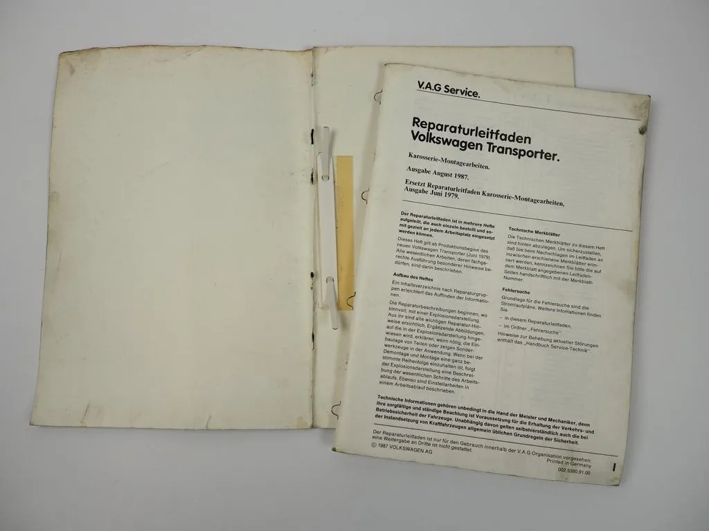 Reparaturleitfaden VW Transporter T3 Werkstatthandbuch Karosserie Montage 1987