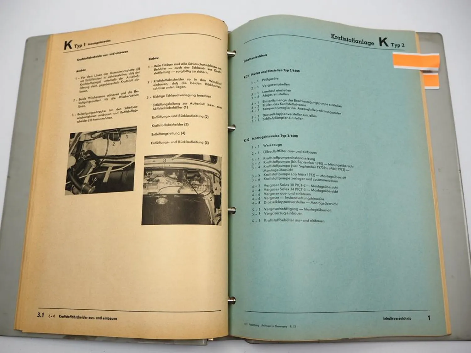 Reparaturleitfaden VW Typ 1 2 Käfer T2 Bus Kraftstoffanlage 1973 Werkstatthandbuch