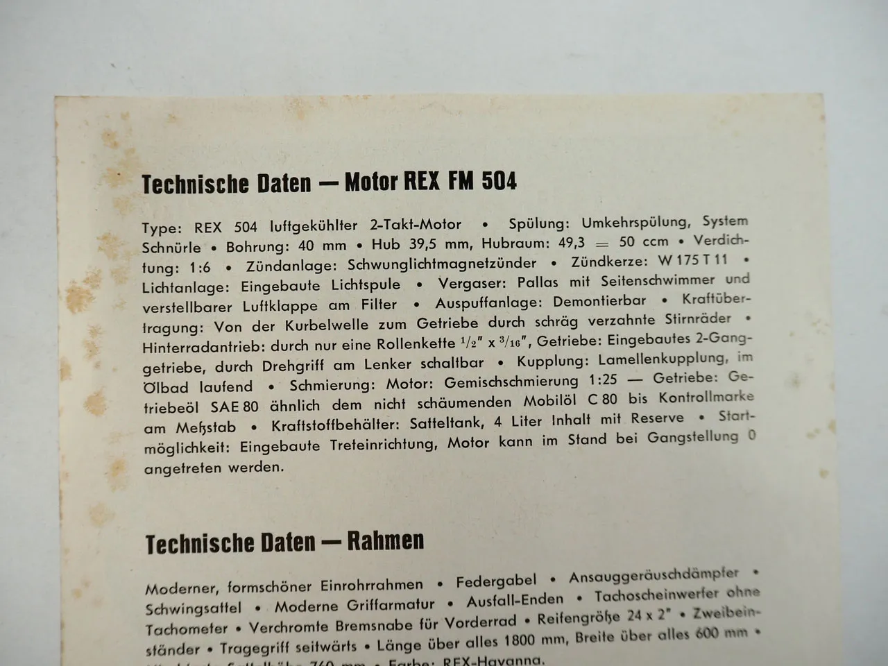 Rex Zweigang Moped XX 49 ccm Prospekt ca.1950er Jahre