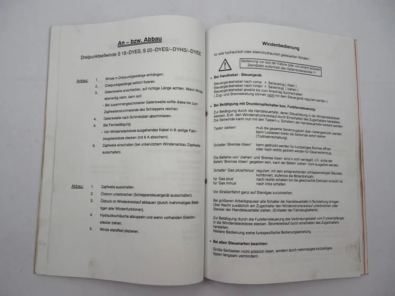 Ritter S20 DYES Schlepperseilwinde Betriebsanleitung Ersatzteilliste 1994