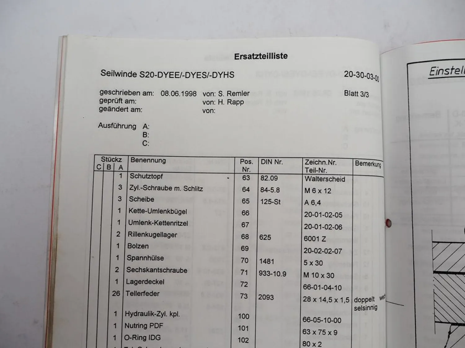 Ritter S20 DYES Schlepperseilwinde Betriebsanleitung Ersatzteilliste 1994