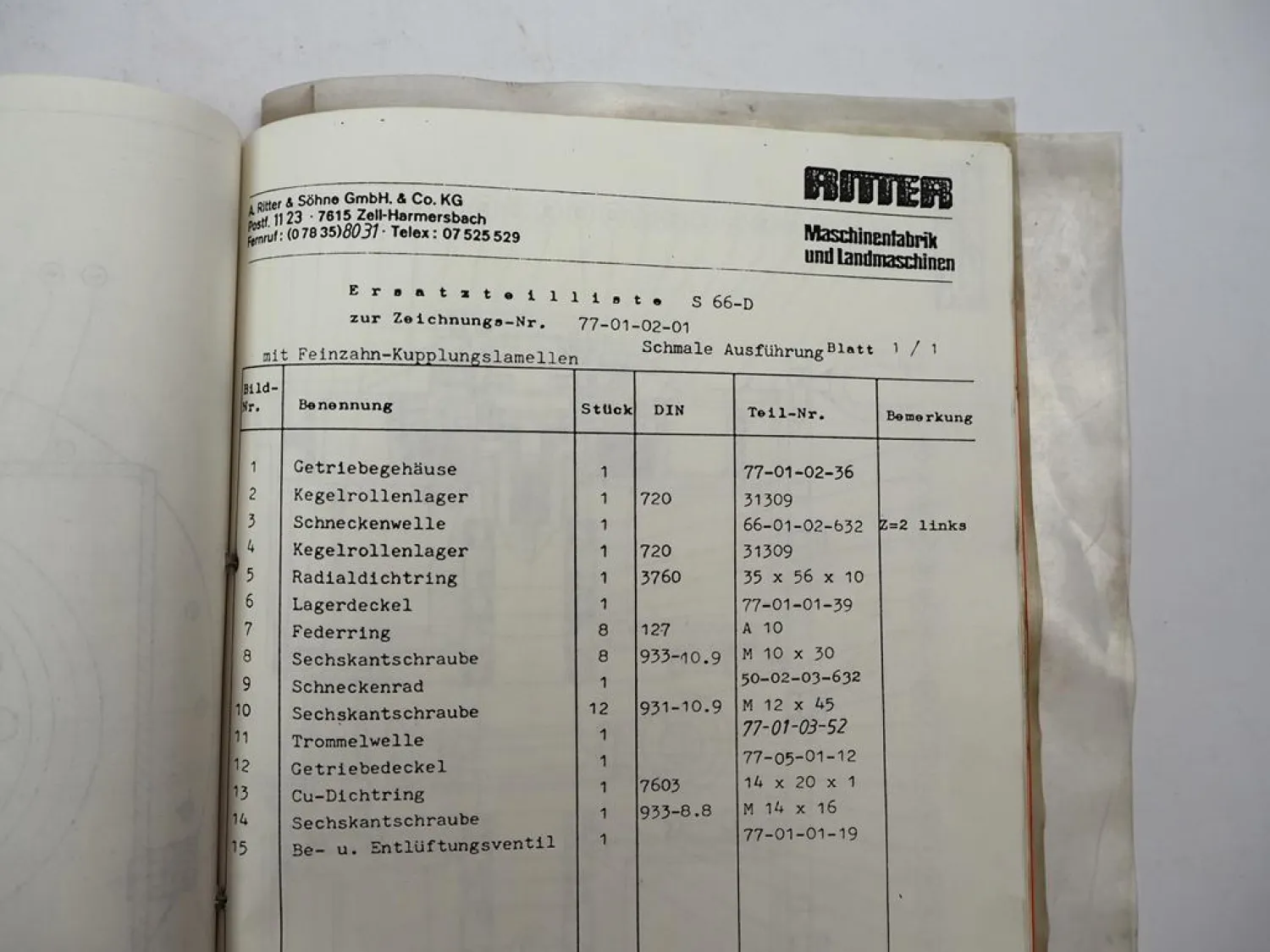 Ritter S66 D/6 Schlepperseilwinde für MB-trac 1000 Betriebsanleitung ETL 1980er
