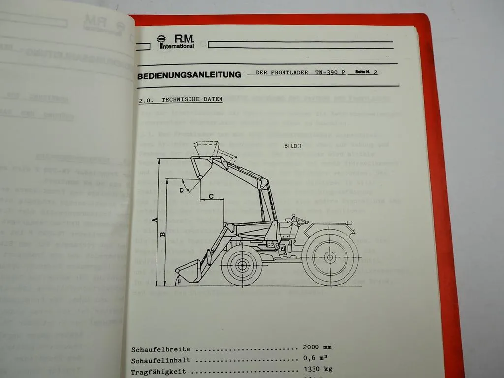 R.M. International TN-390P Frontlader Betriebsanleitung Ersatzteilliste