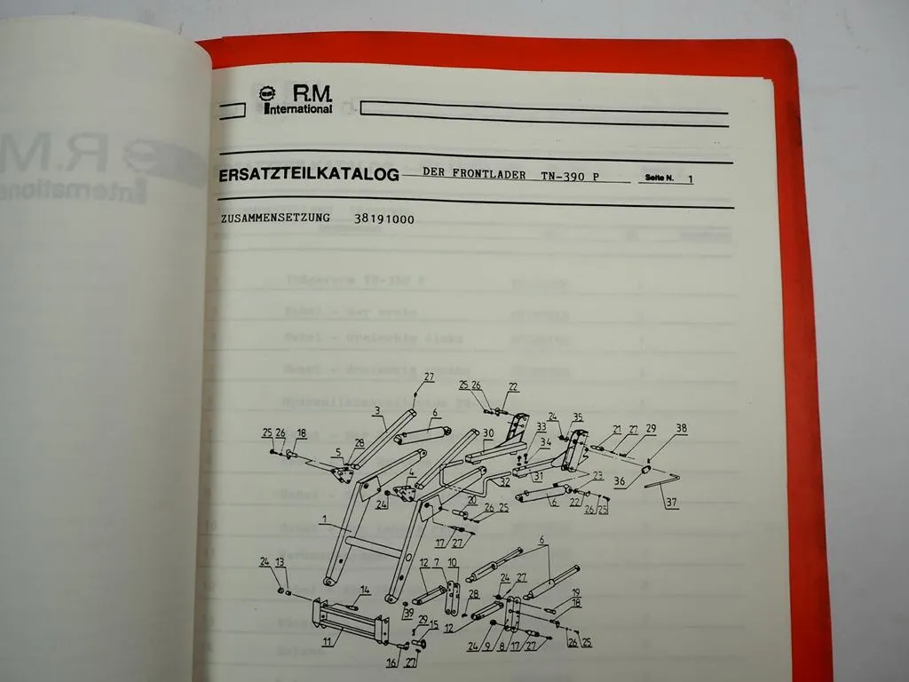 R.M. International TN-390P Frontlader Betriebsanleitung Ersatzteilliste