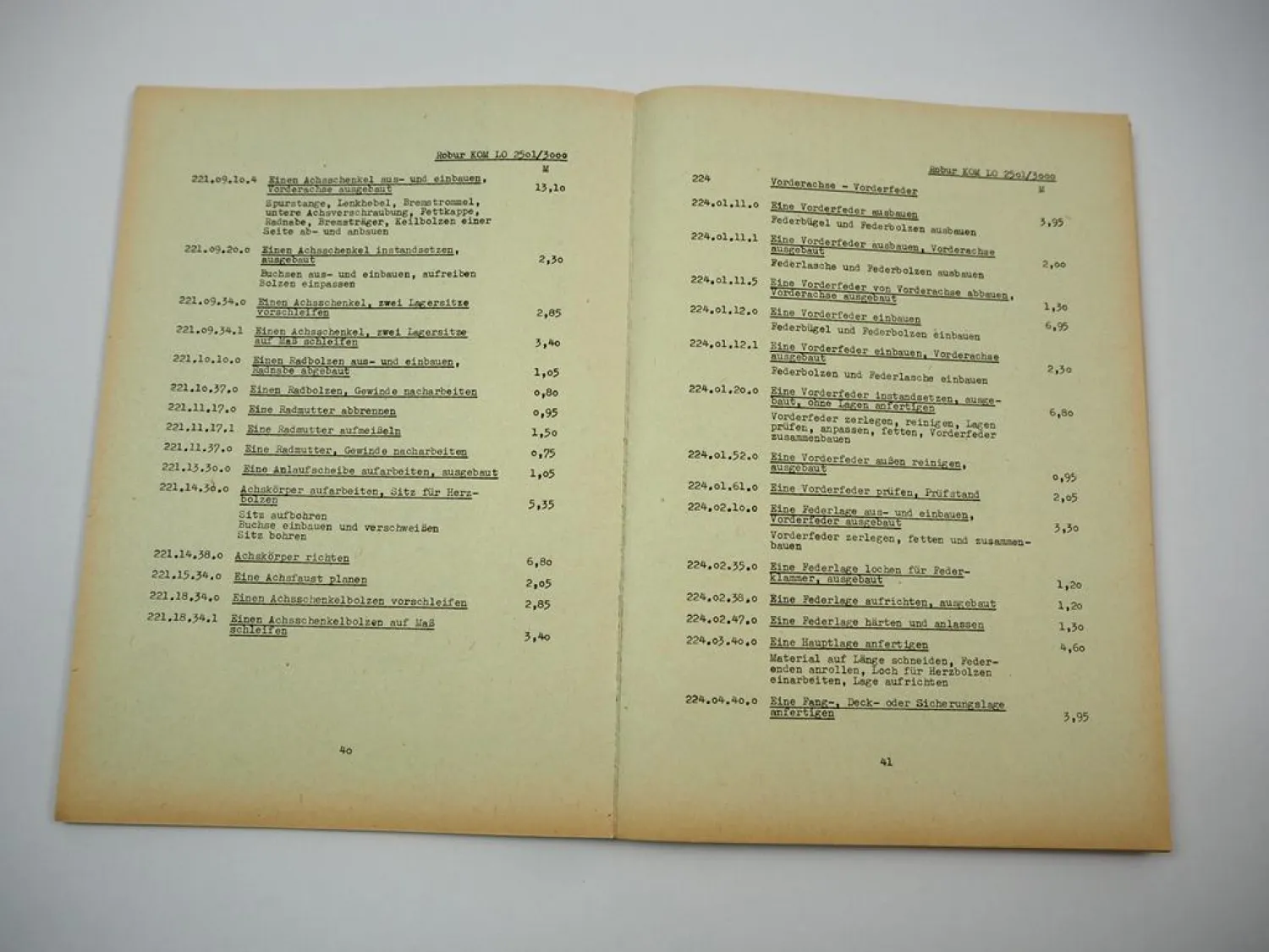 Robur LO 2501 3000 Bus Instandhaltung Reparatur Richtzeiten Preisliste 1977 DDR