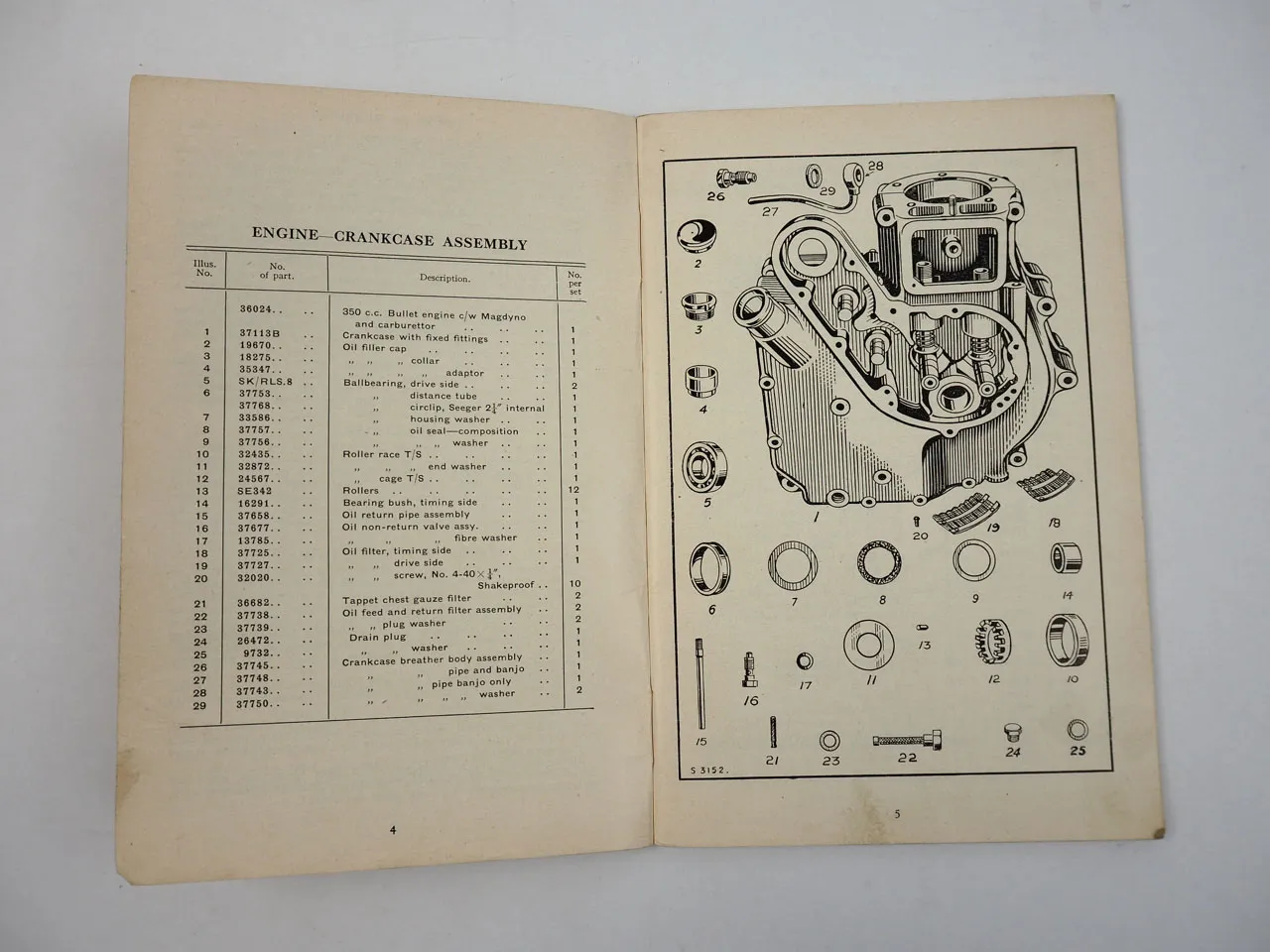Royal Enfield 350 Bullet OHV Motorcycle Spare Parts List Ersatzteilliste 1952