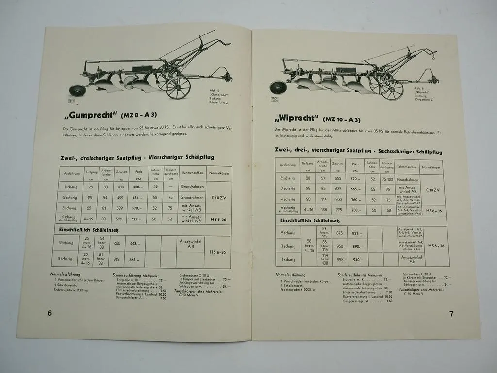 Rud. Sack Schlepperpflüge Prospekt mit Preisangabe Leipzig 1939