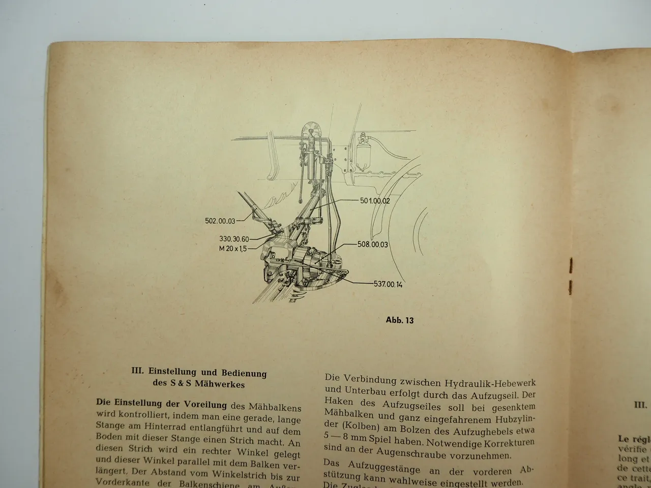 S&S Mähwerk für Deutz D50 Schlepper Bedienungsanleitung Anbau 1964