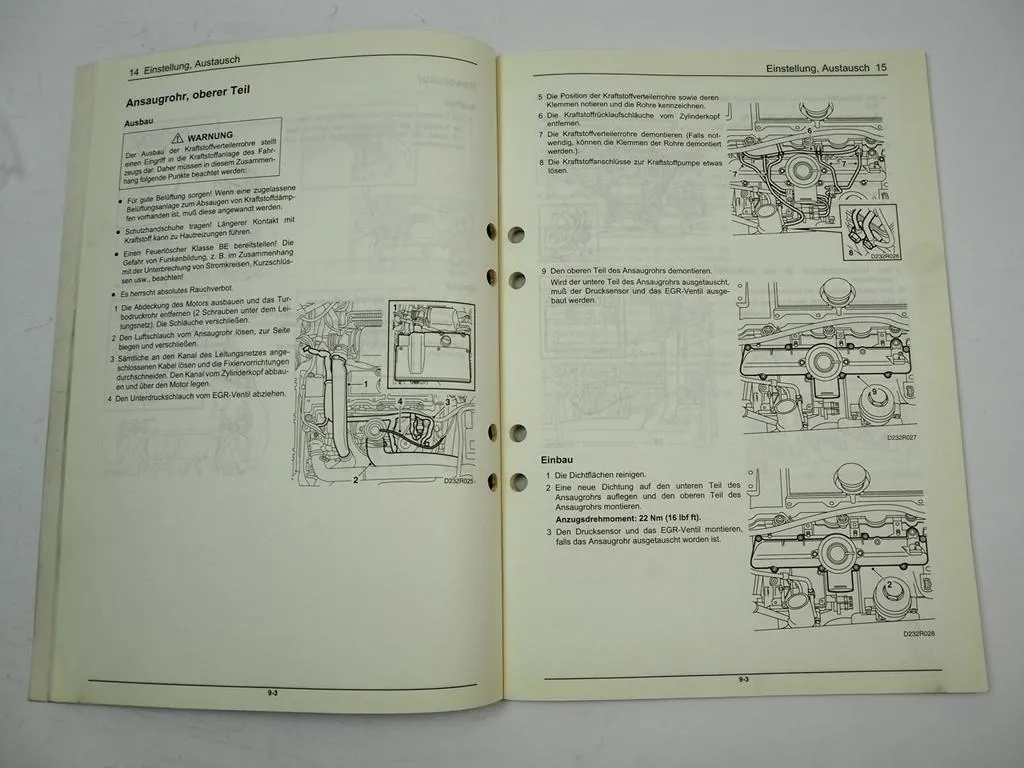 Saab 9-3 1998 Kraftstoffanlage Ansaugsystem Diesel Werkstatthandbuch Reparaturanleitung