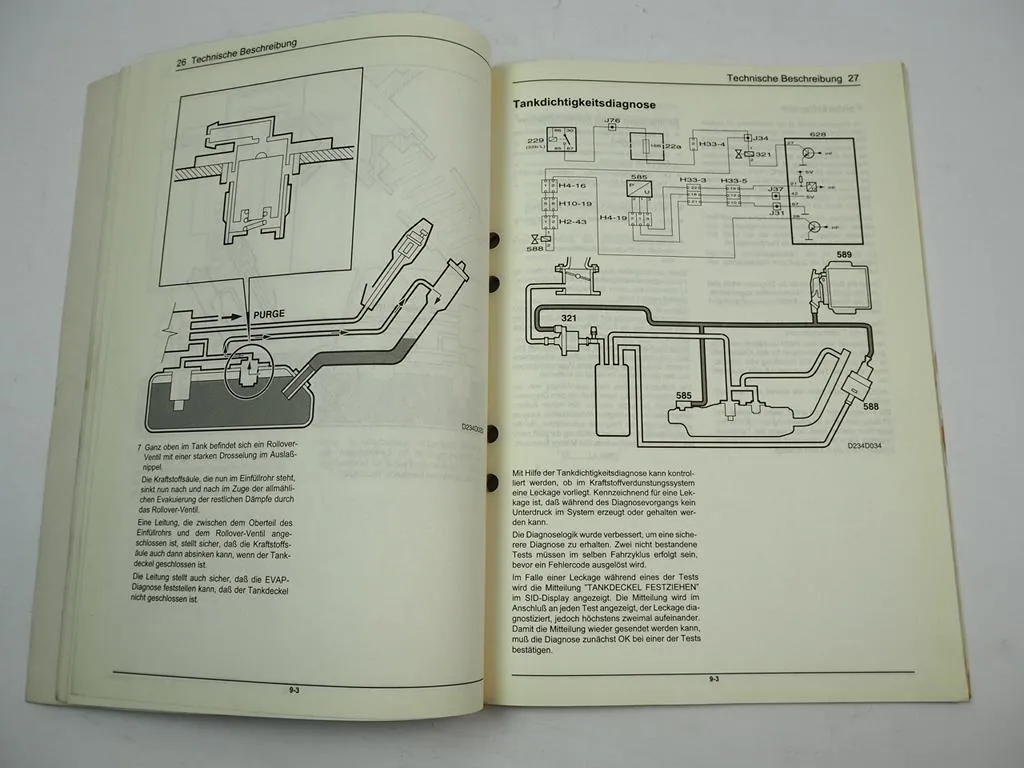 Saab 9-3 1998 ORVR OBD II Reparaturanleitung Werkstatthandbuch