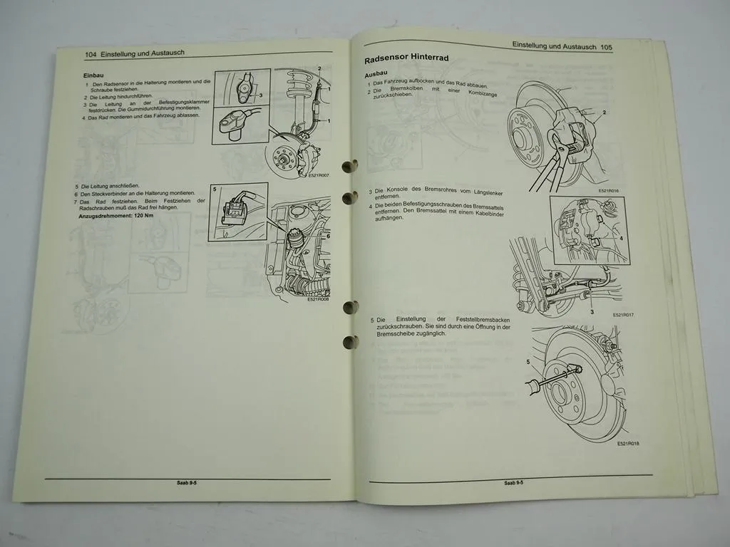 Saab 9-5 1998 blockierfreie Bremsen ABS 5.4 Werkstatthandbuch Reparaturanleitung
