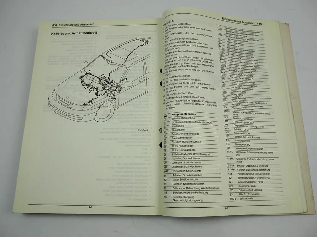 Saab 9-5 1998 Elektrische Anlage Elektrik Reparaturanleitung Werkstatthandbuch