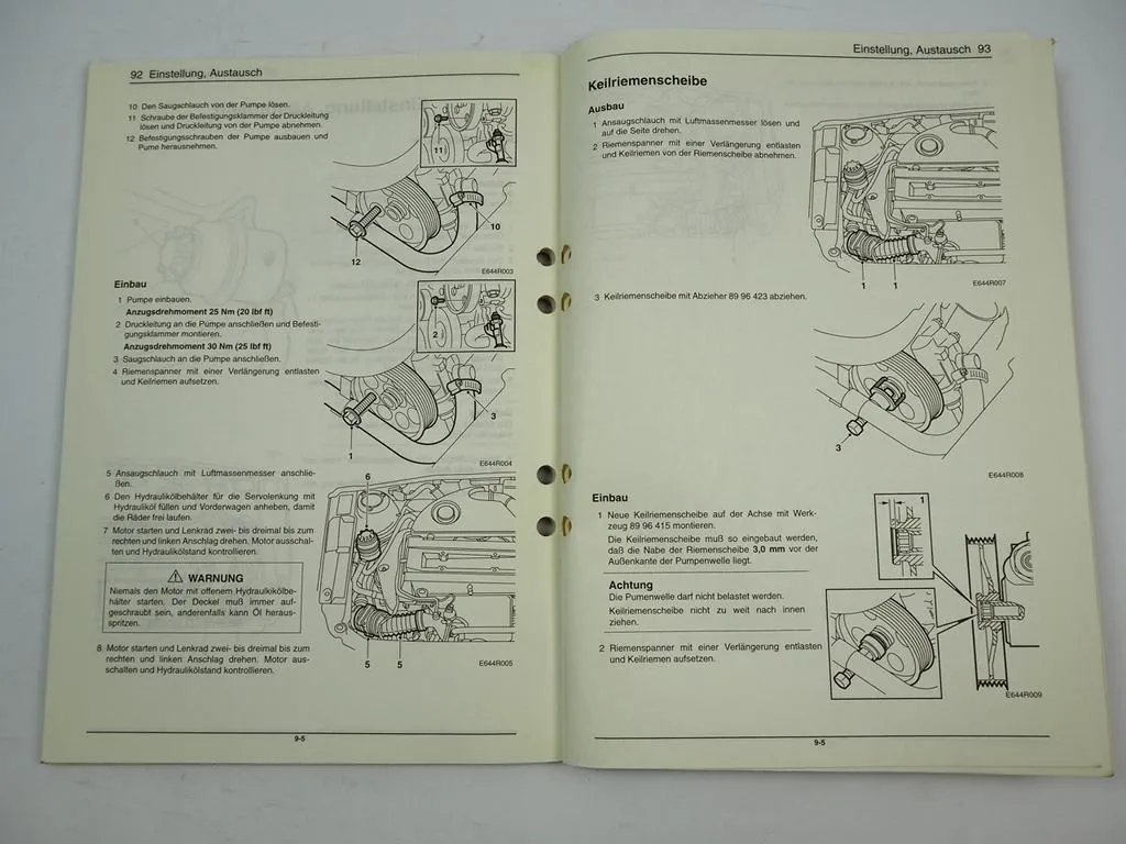 Saab 9-5 1998 Vorderwagen Lenkung Servolenkung Werkstatthandbuch Reparaturanleitung