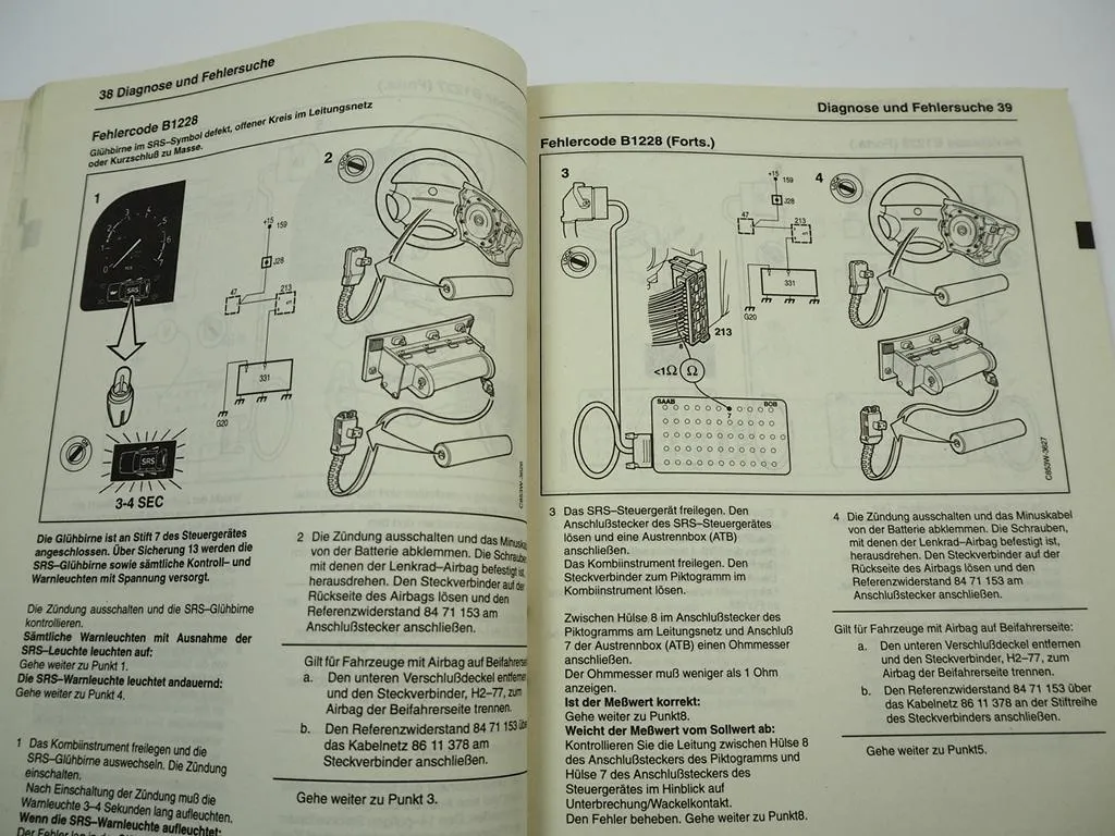 Saab 9000 ab 1995 SRS Airbag Fehlersuche Reparaturanleitung Werkstatthandbuch