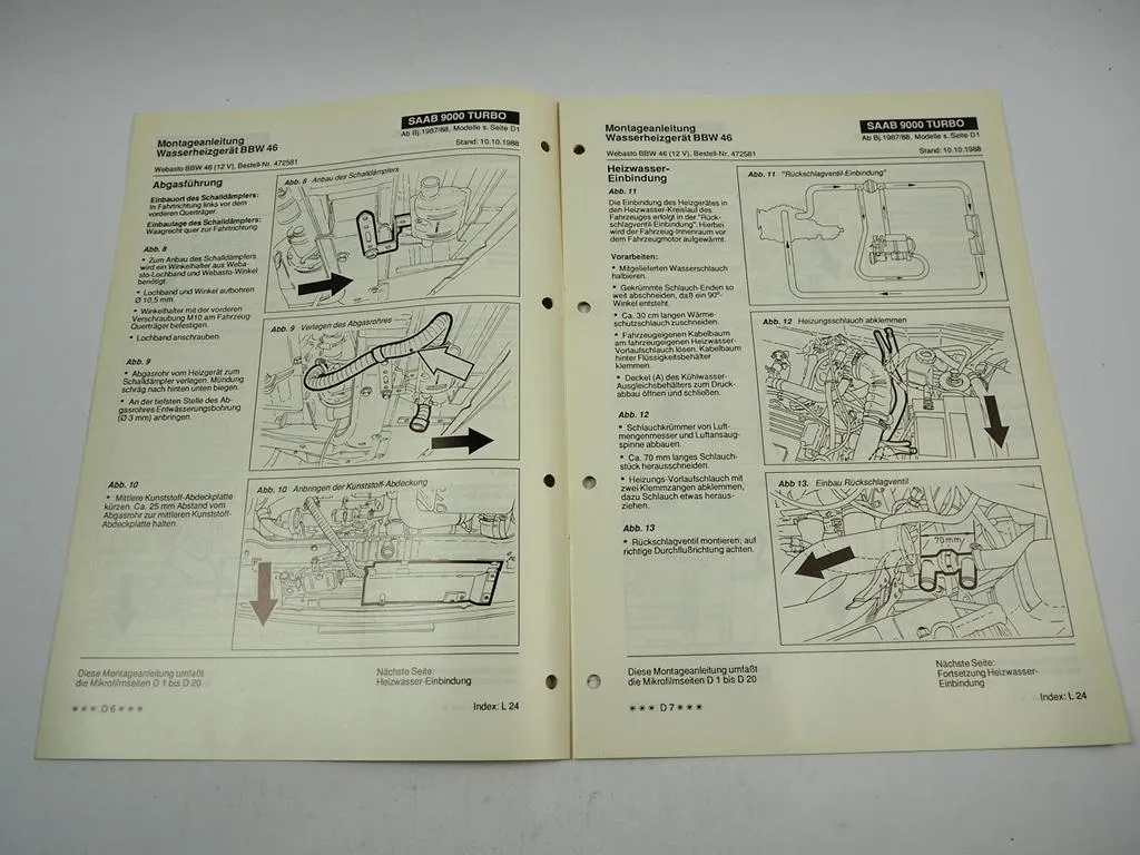 Saab 9000 CD Turbo Einbauanleitung Webasto BBW 46 12V Heizung
