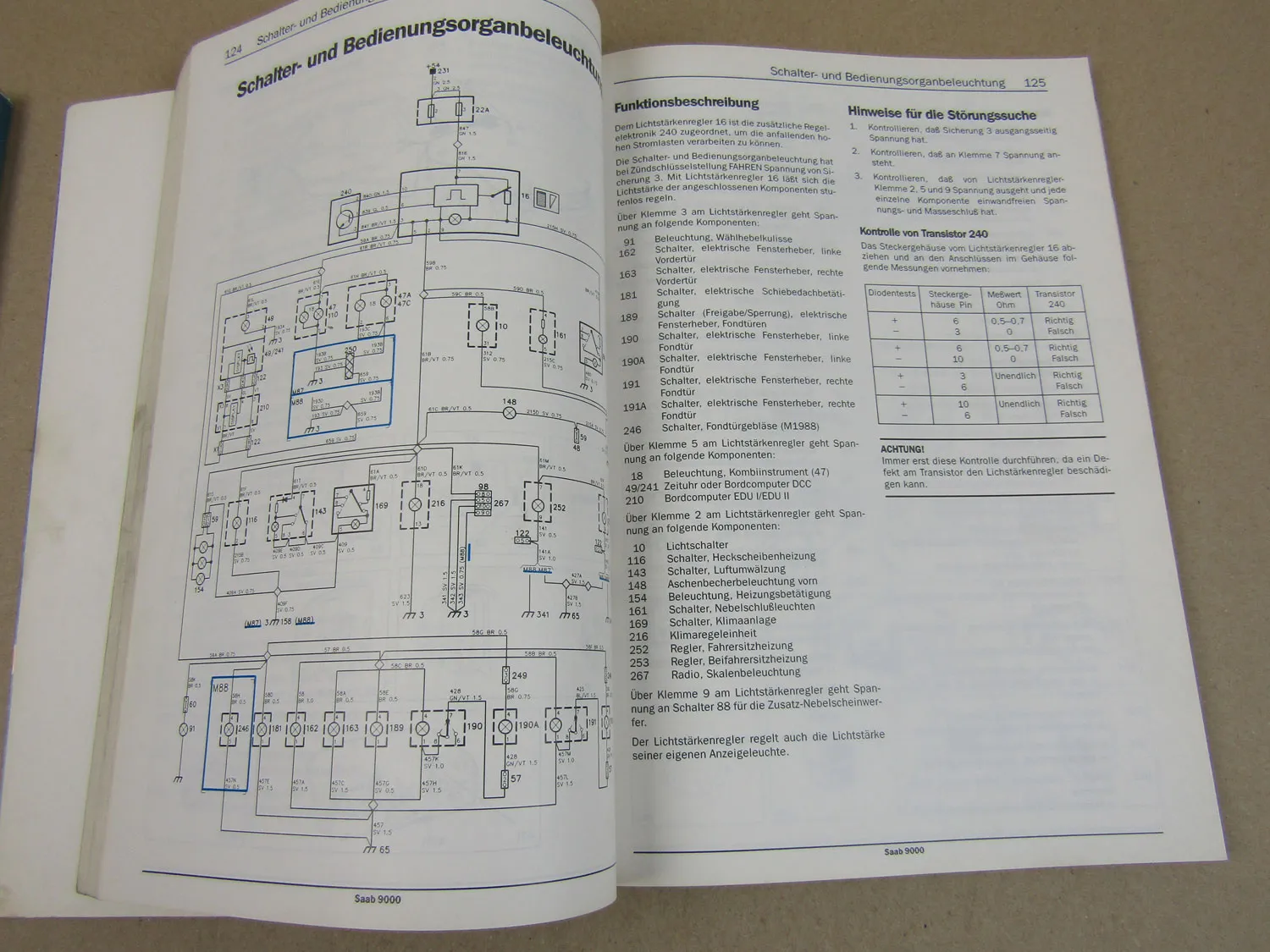 Saab 9000 Reparaturhandbuch Elektrik Elektrisches System Schaltpläne 1987-88