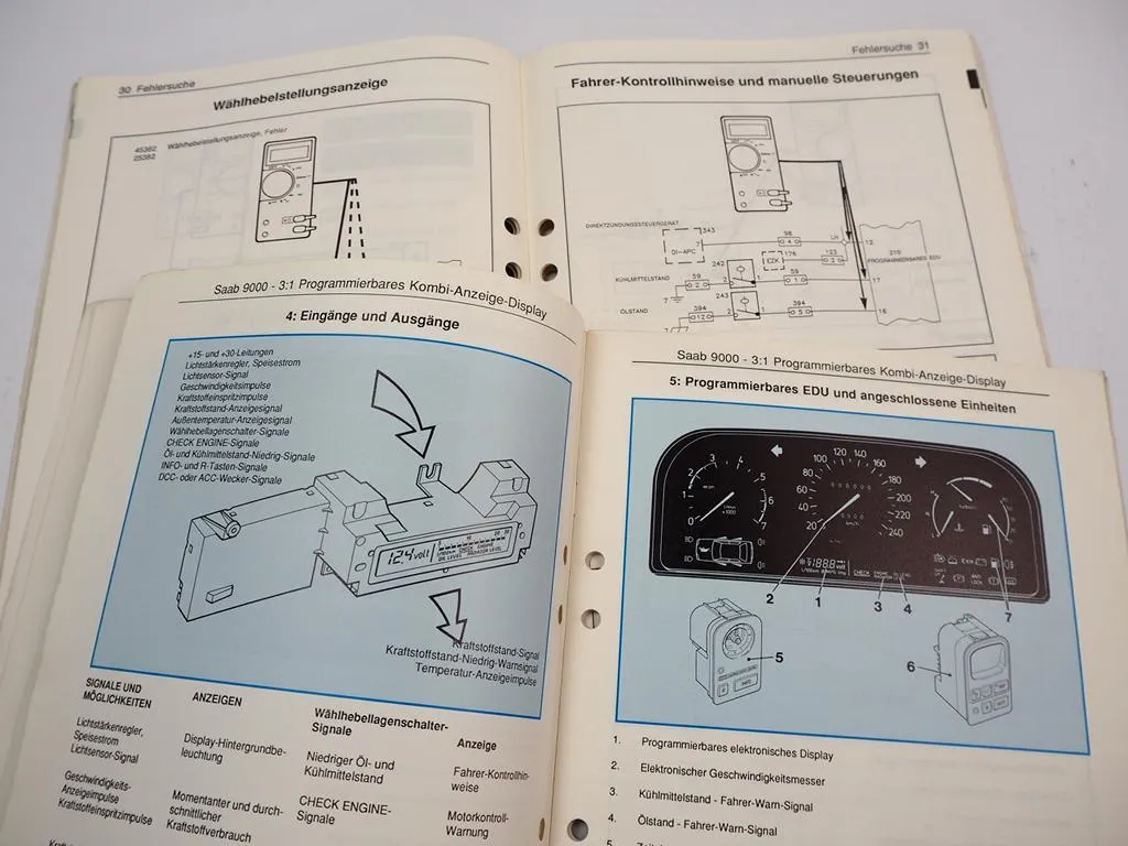 Saab 9000 YS3 CD CS Kombi Anzeige EDU Werkstatthandbuch Reparaturanleitung