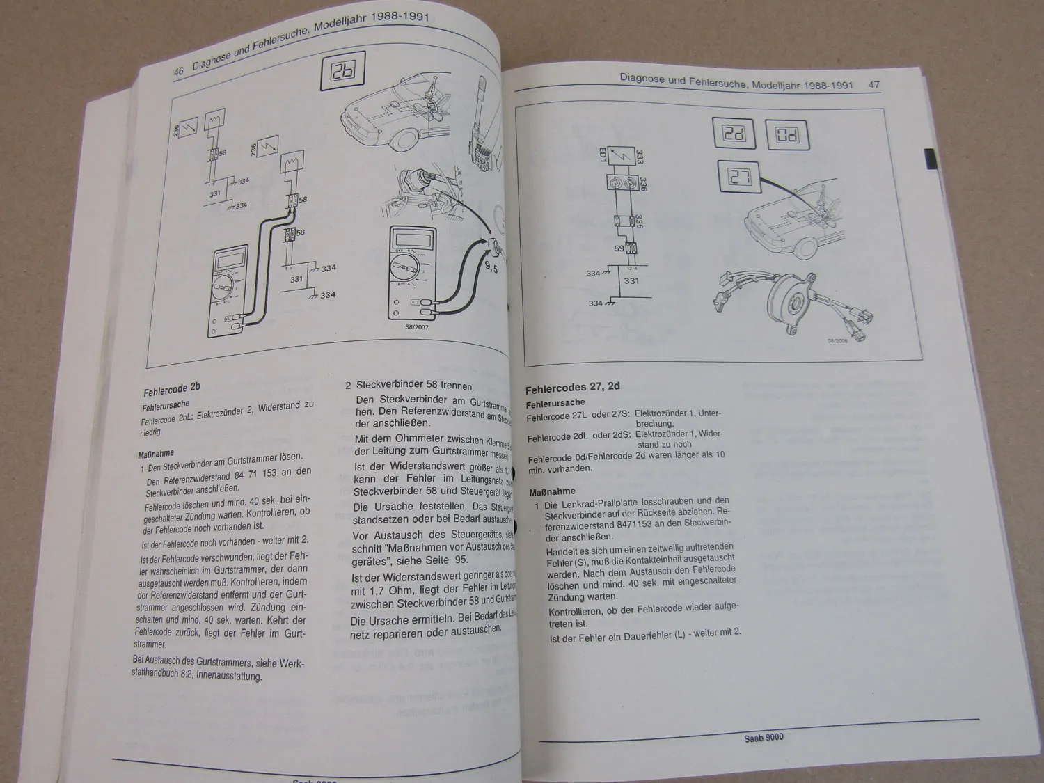 Saab 9000 YS3C Werkstatthandbuch Airbag Daten 1985 - 1994 Reparaturhandbuch