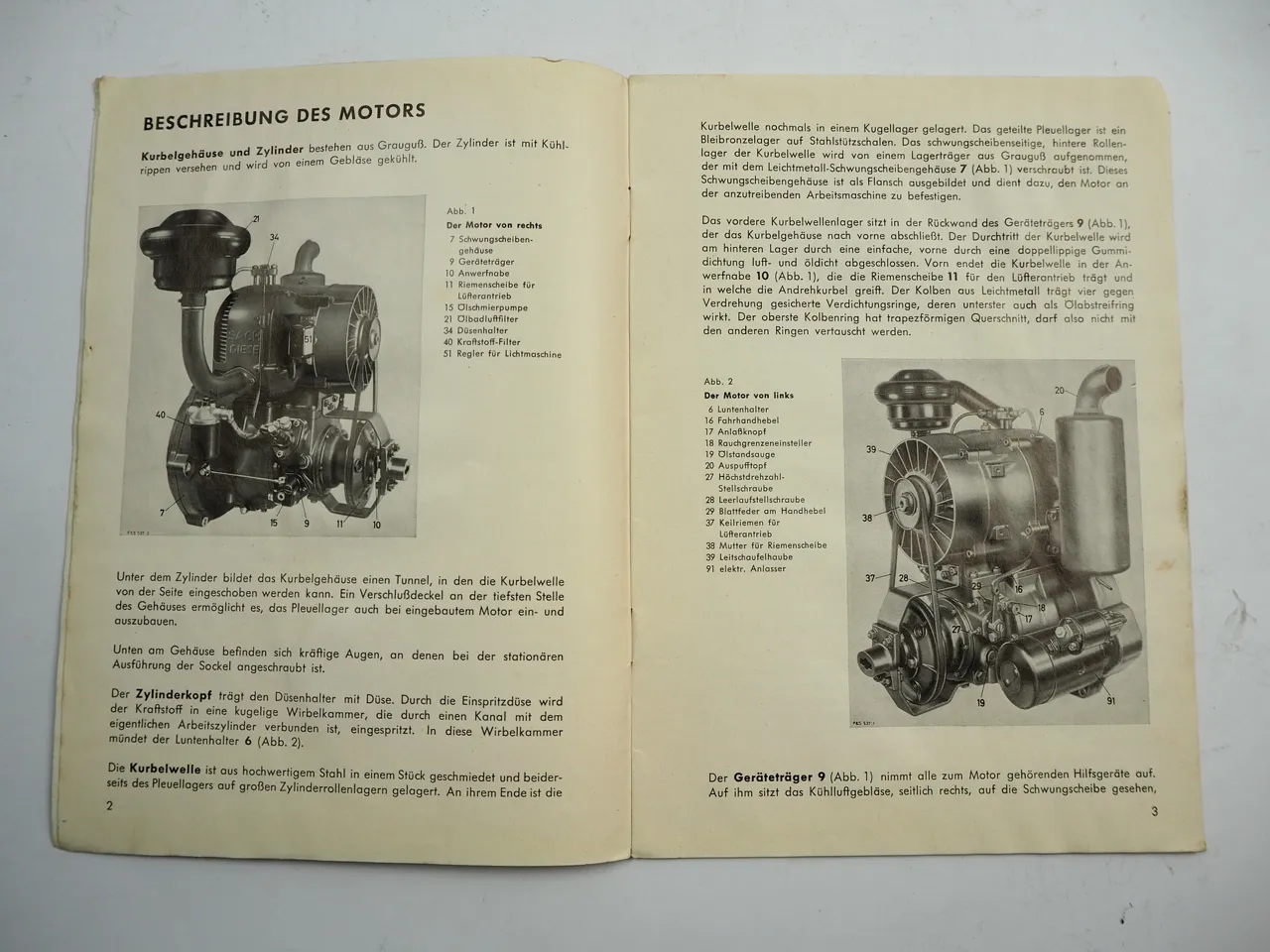 Sachs Diesel 600 Motor im Holder Betriebsanleitung Bedienungsanleitung Handbuch