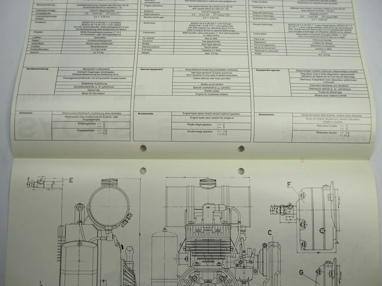 Sachs ST96 Stationär Motor Stationary Engine Typenblatt Technische Daten Maße 82