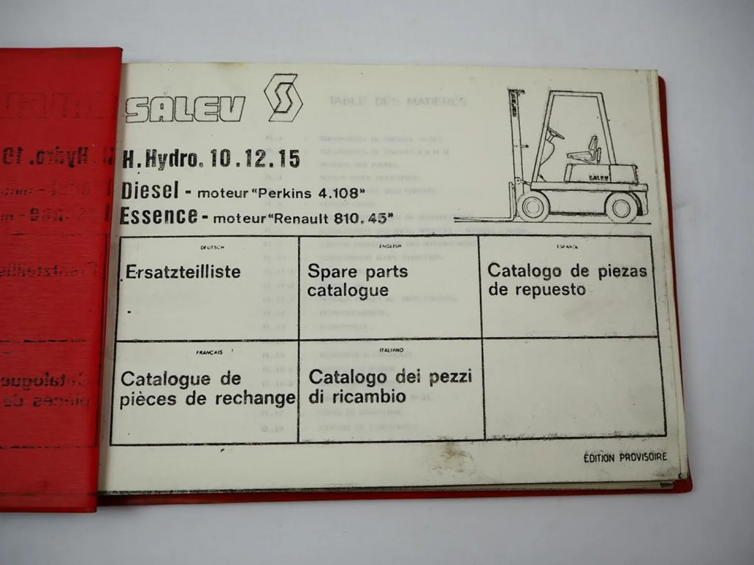 Salev H 10 12 15 Hydrodyn Elevateur Stapler Ersatzteilliste Pieces der rechange