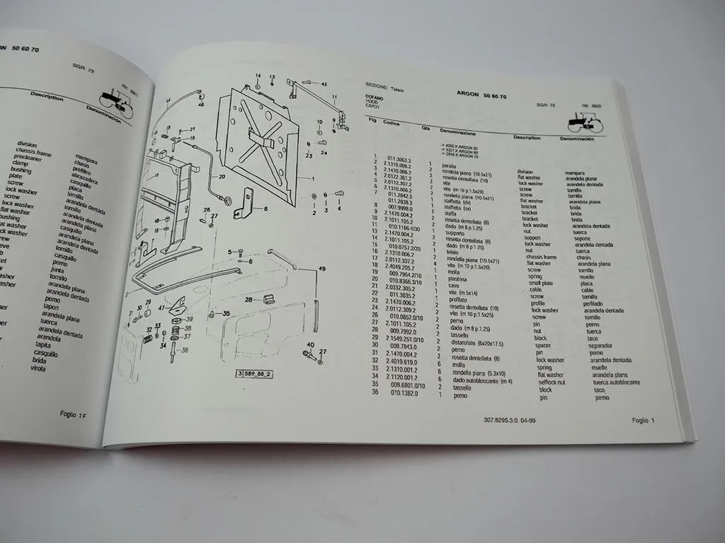 Same Argon 50 60 70 Traktor Ersatzteilliste Catalogo parti di ricambio Spare Parts List 1999