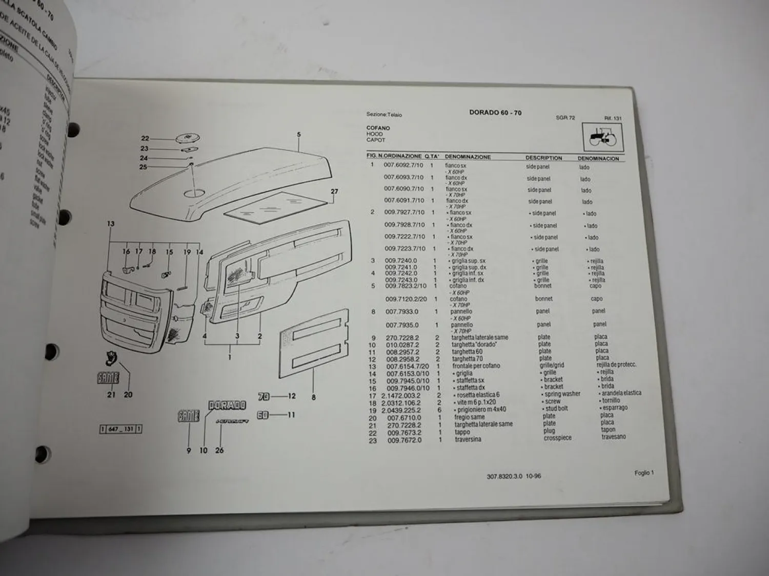 Same Dorado 60 70 Traktor Spare Parts Catalogue Catalogo ricambi 1996