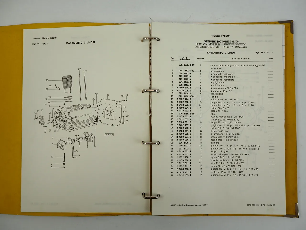 Same Falcon Allrad Schlepper Ersatzteilliste Ersatzteilkatalog Parti di ricambio 1974