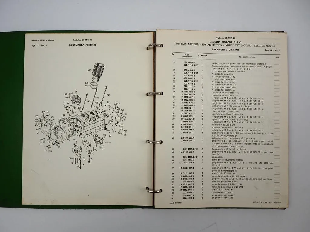 Same Leone 70 + Allrad Schlepper Ersatzteilliste Parti di ricambio 1970