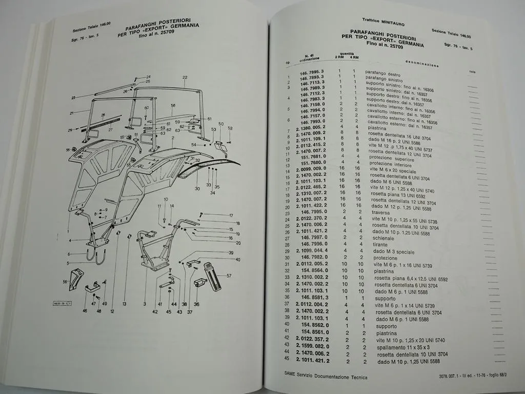 Same minitauro Schlepper Ersatzteilkatalog Ersatzteilliste Spare parts Pieces de rechange