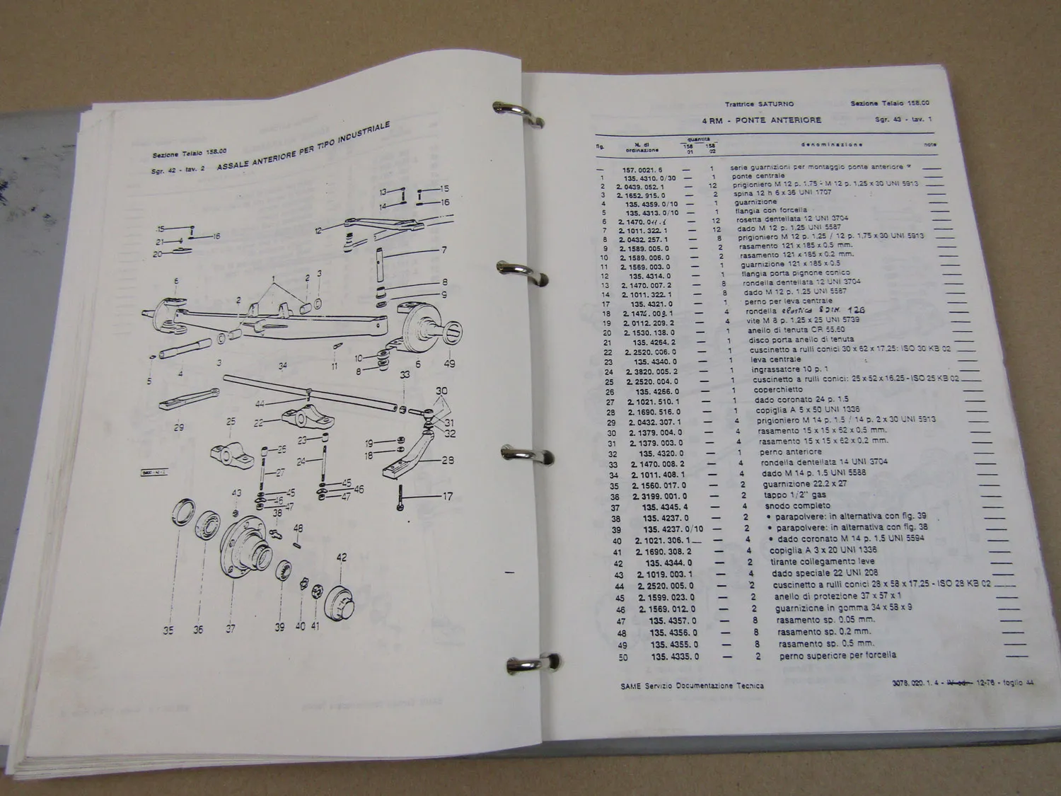 Same Saturno Ersatzteilliste Schlepper Catalogo parti Parts List 1978