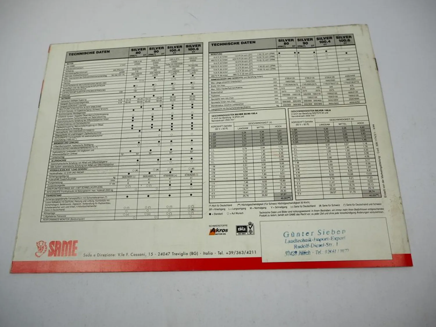 Same Silver 80 90 100.4 100.6 Traktor Prospekt Technische Daten 03/1998