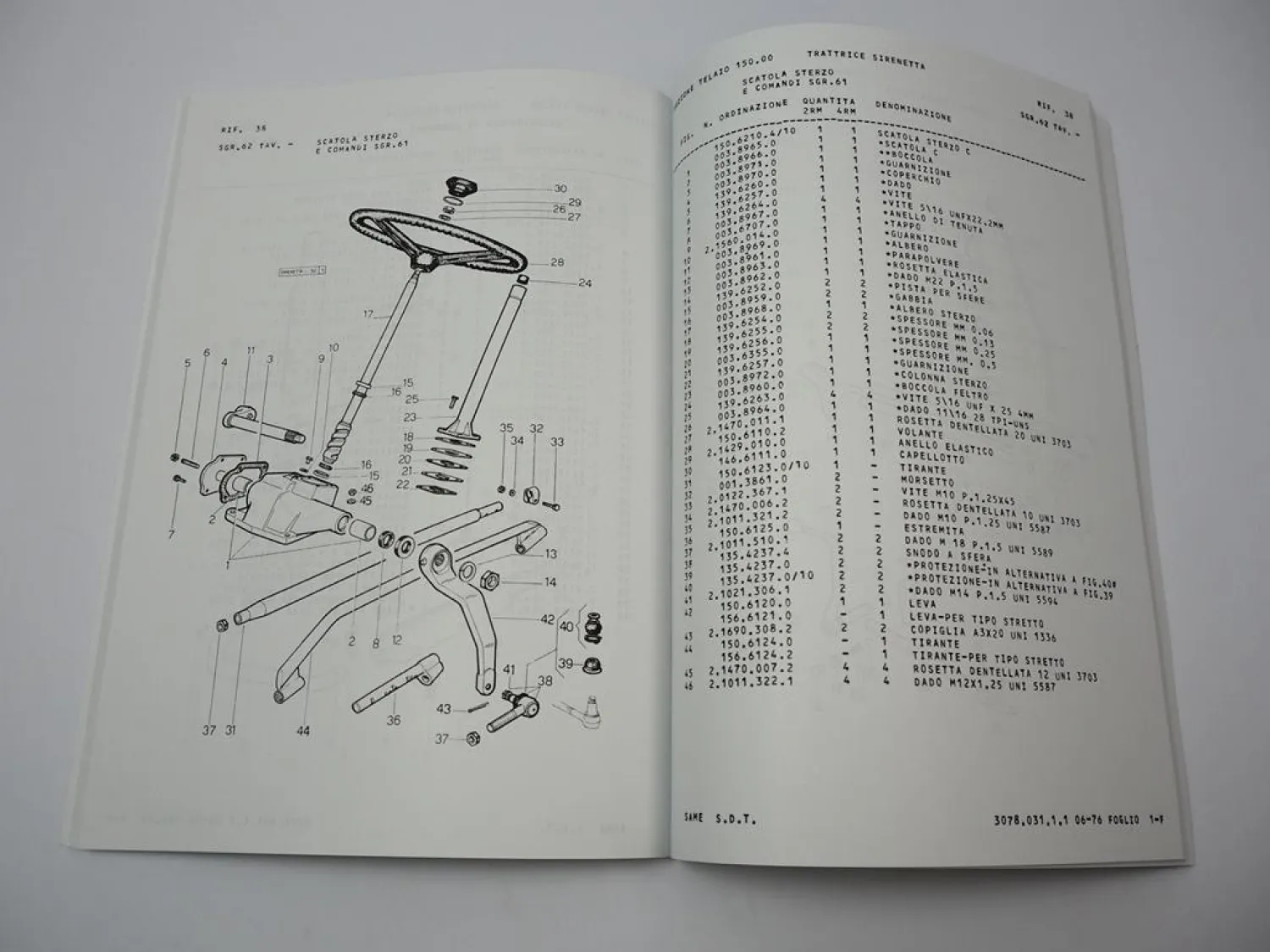 Same Sirinetta Traktor Ersatzteilliste Catalogo parti di ricambio della trattrice 1976