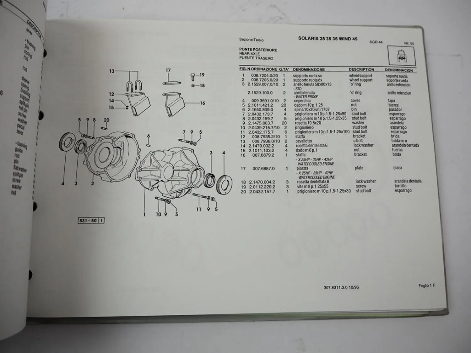 Same Solaris 25 35 45 Traktor Spare Parts Catalogue Catalogo ricambi 1996