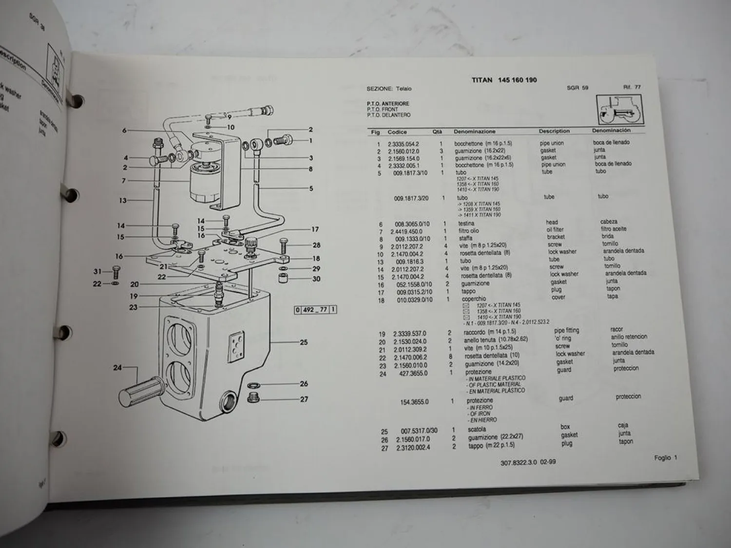 Same Titan 145 160 190 Traktor Spare Parts Catalogue Catalogo ricambi 1999