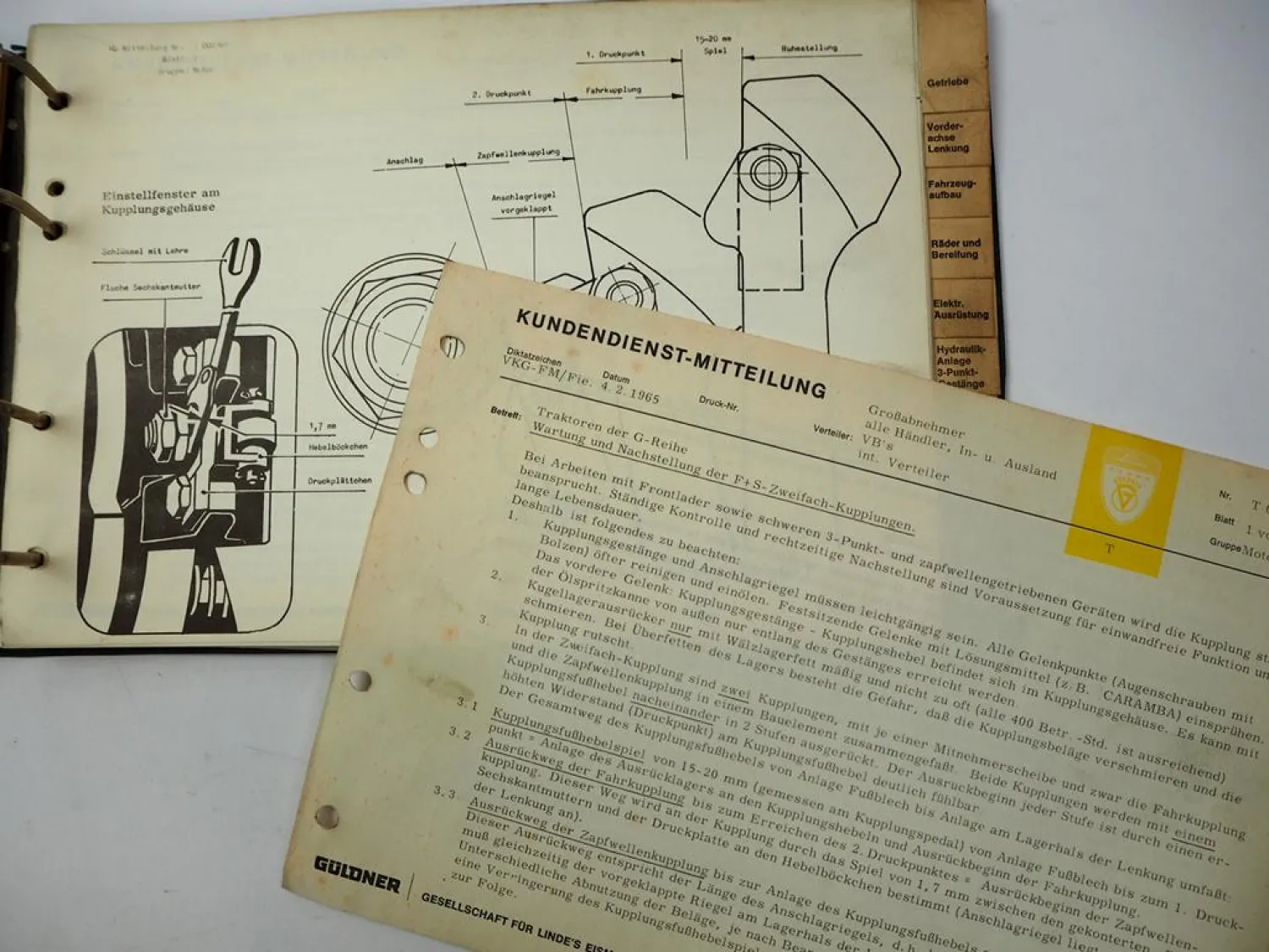 Sammelmappe Güldner Traktoren Kundendienst Mitteilungen Werkstatthandbuch