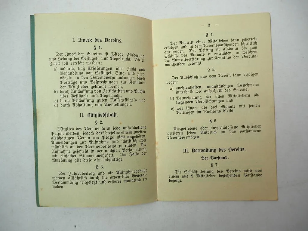 Satzung des Geflügel und Vogelzucht Vereins Gonsenheim Mainz 1911