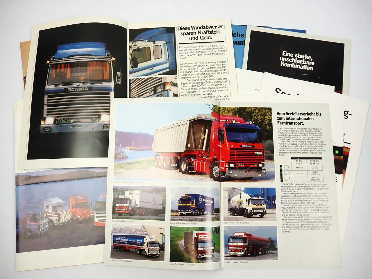 Scania Motor LKW Sattelzugmaschine Pritschenwagen 23x Prospekt 1982 bis 1993