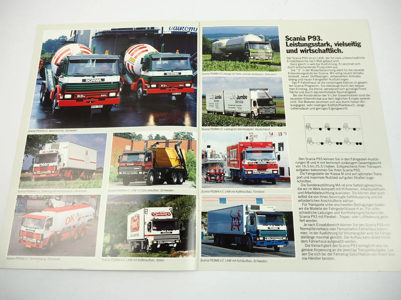 Scania P93 LKW Lastzug Feuerwehr Betonmischer Tankwagen Kühlaufbau Prospekt 1989