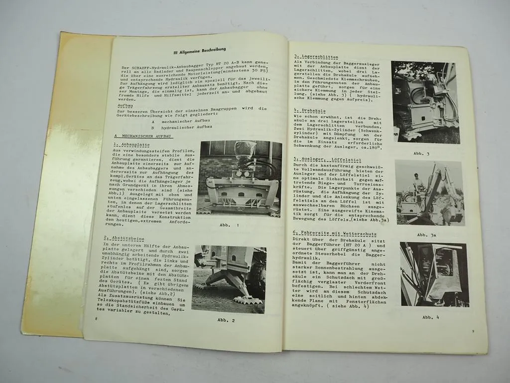 Schaeff HT 20 A-B Hydraulik Anbaubagger Betriebsanleitung Ersatzteilliste 1973