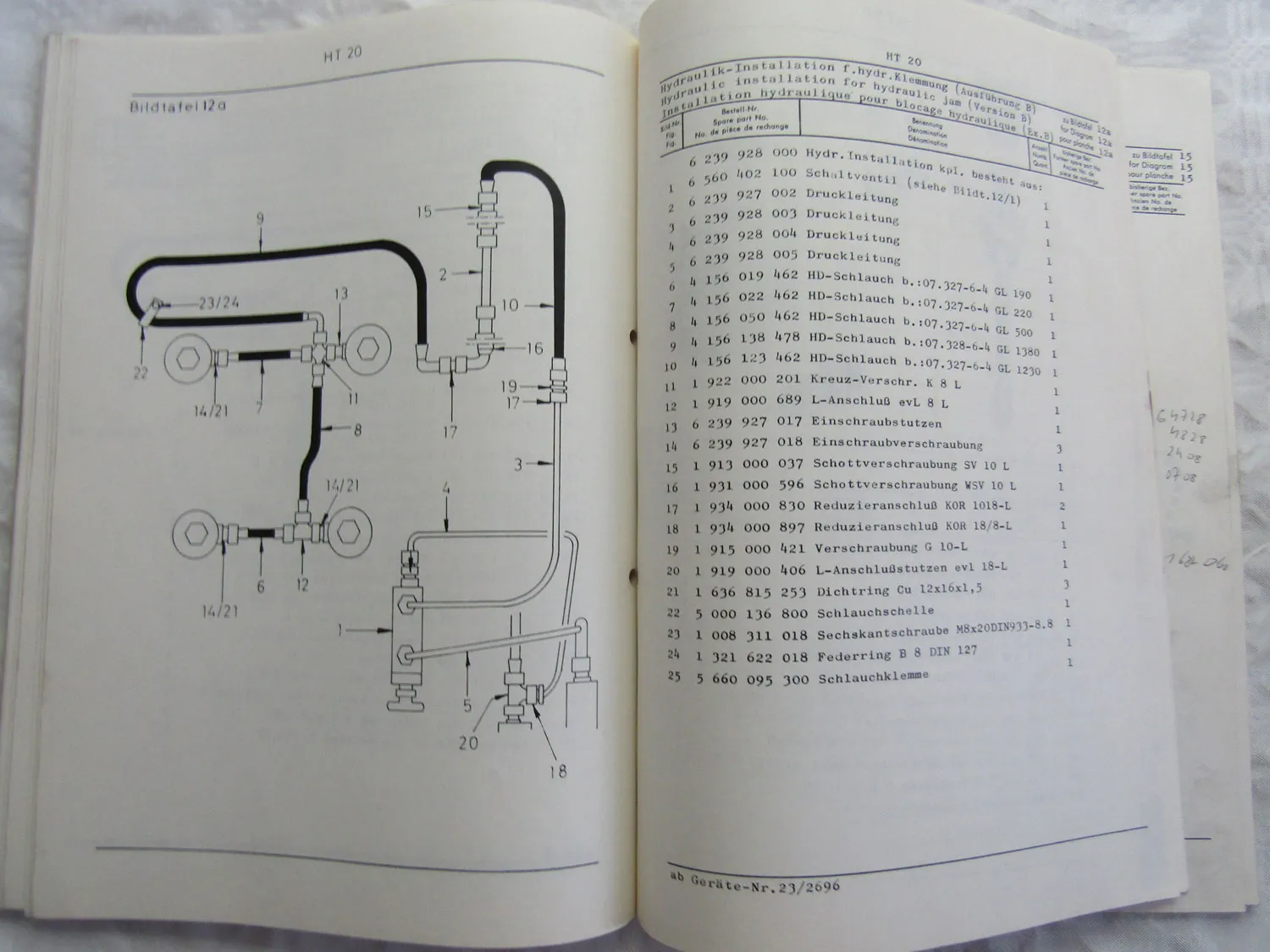 Schaeff HT20 A-B Hydraulik-Anbaubagger Bedienungsanleitung Ersatzteilliste 1/73