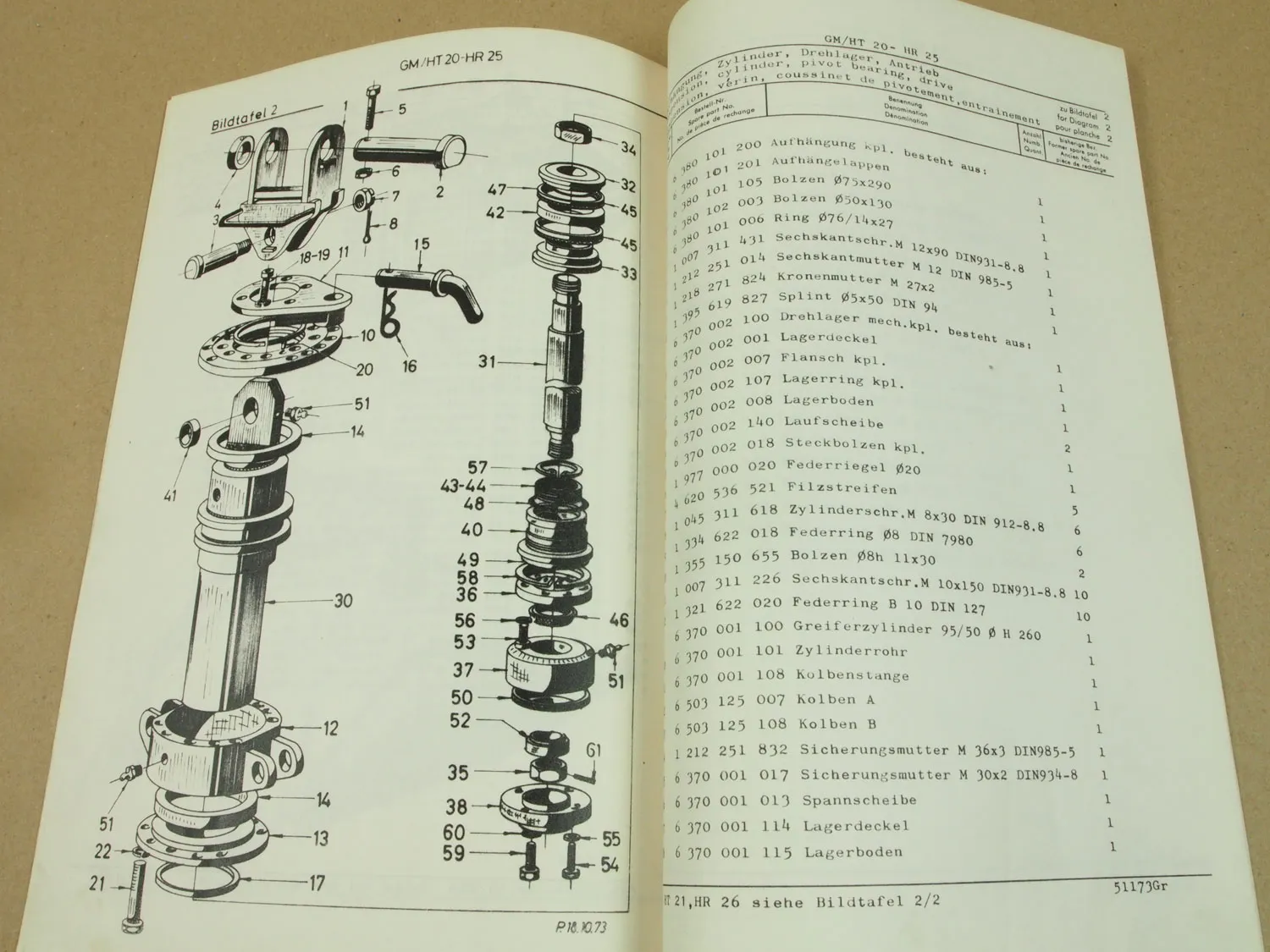 Schaeff Zweischalengreifer HR25 HT20A/B HT11A/B Anbau Ersatzteilliste 1973