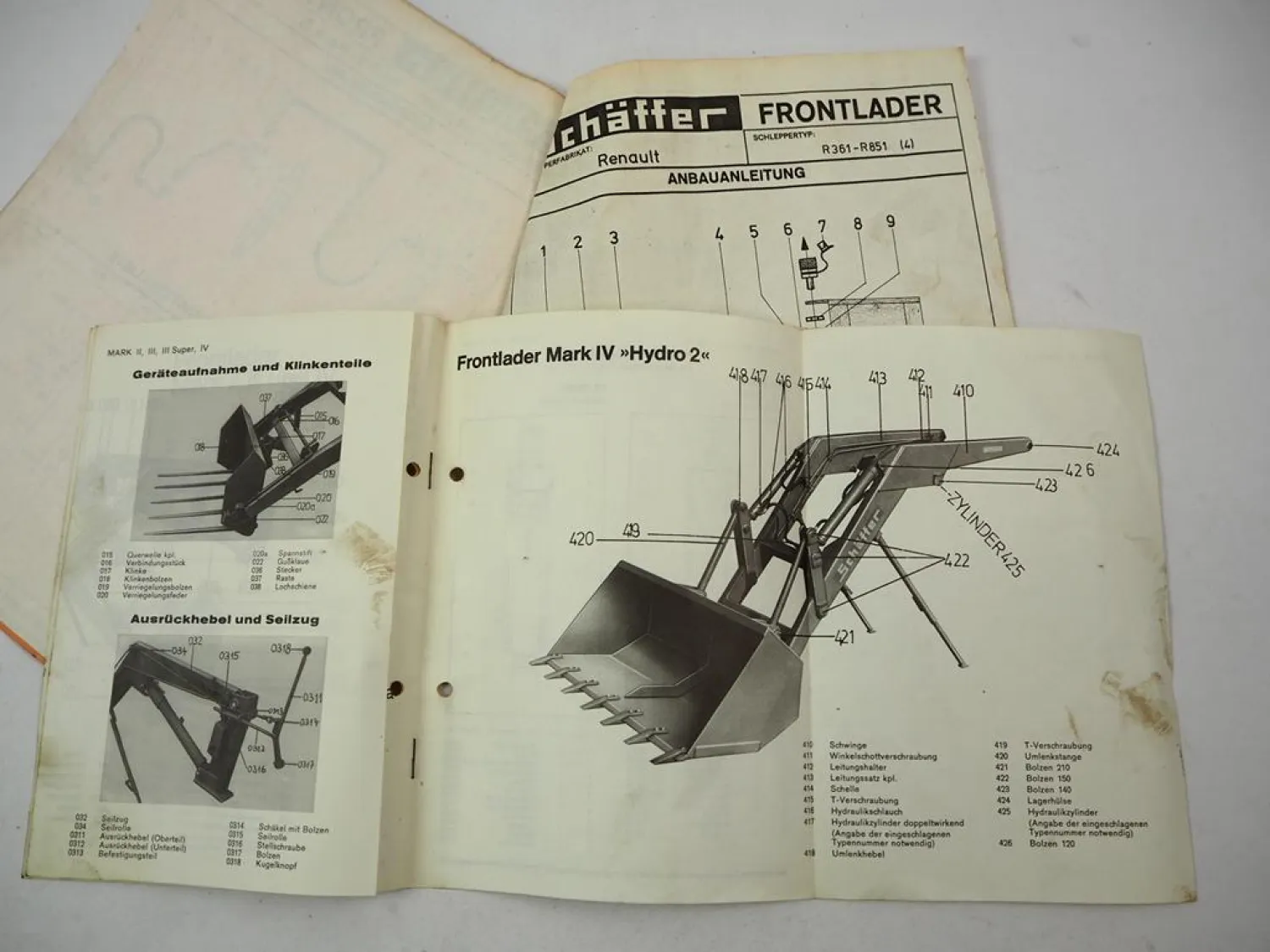 Schäffer Frontlader Super Mark II III Ersatzteilliste Anbau an Renault R461 551