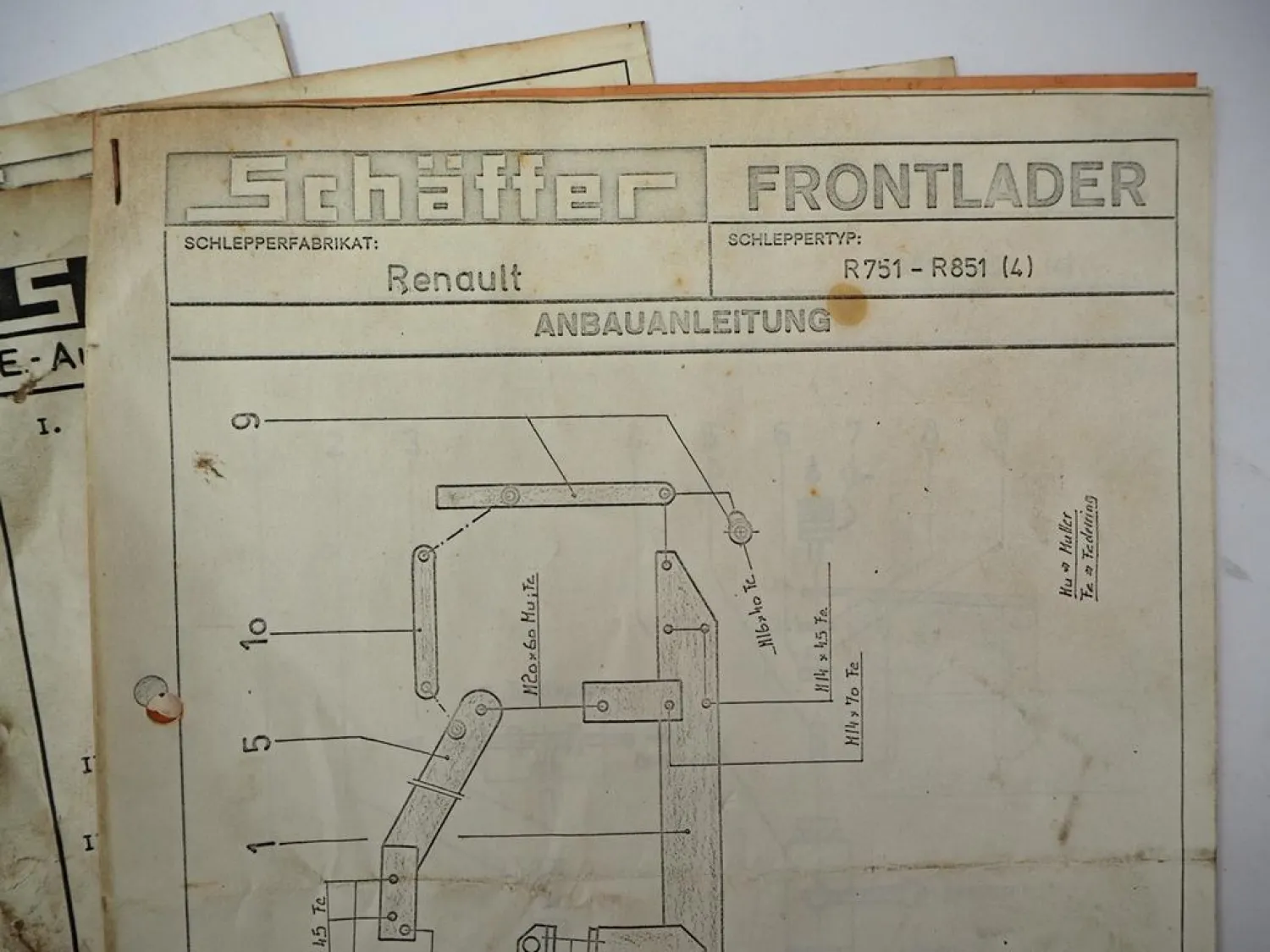 Schäffer Frontlader Super Mark IV Ersatzteilliste Anbau an Renault R751 R851