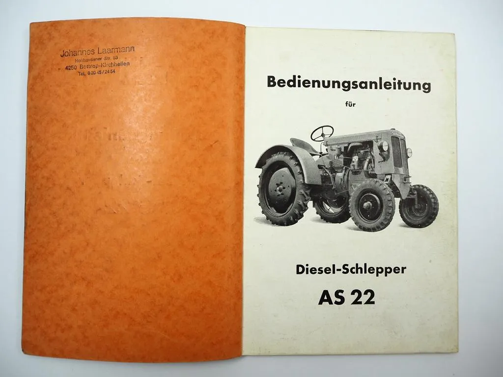 Schlüter AS22 Dieselschlepper Betriebsanleitung Bedienungsanleitung 1950er Jahre