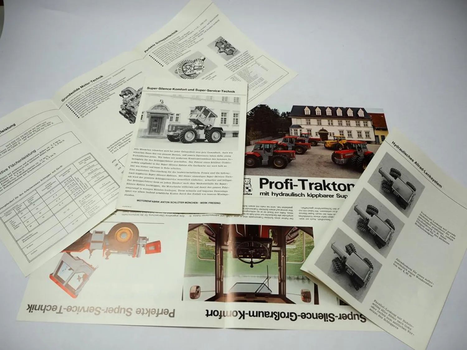Schlüter Profi Trac 1600 2500 3500 VL TVL Traktomobile 4 Prospekte von 1978