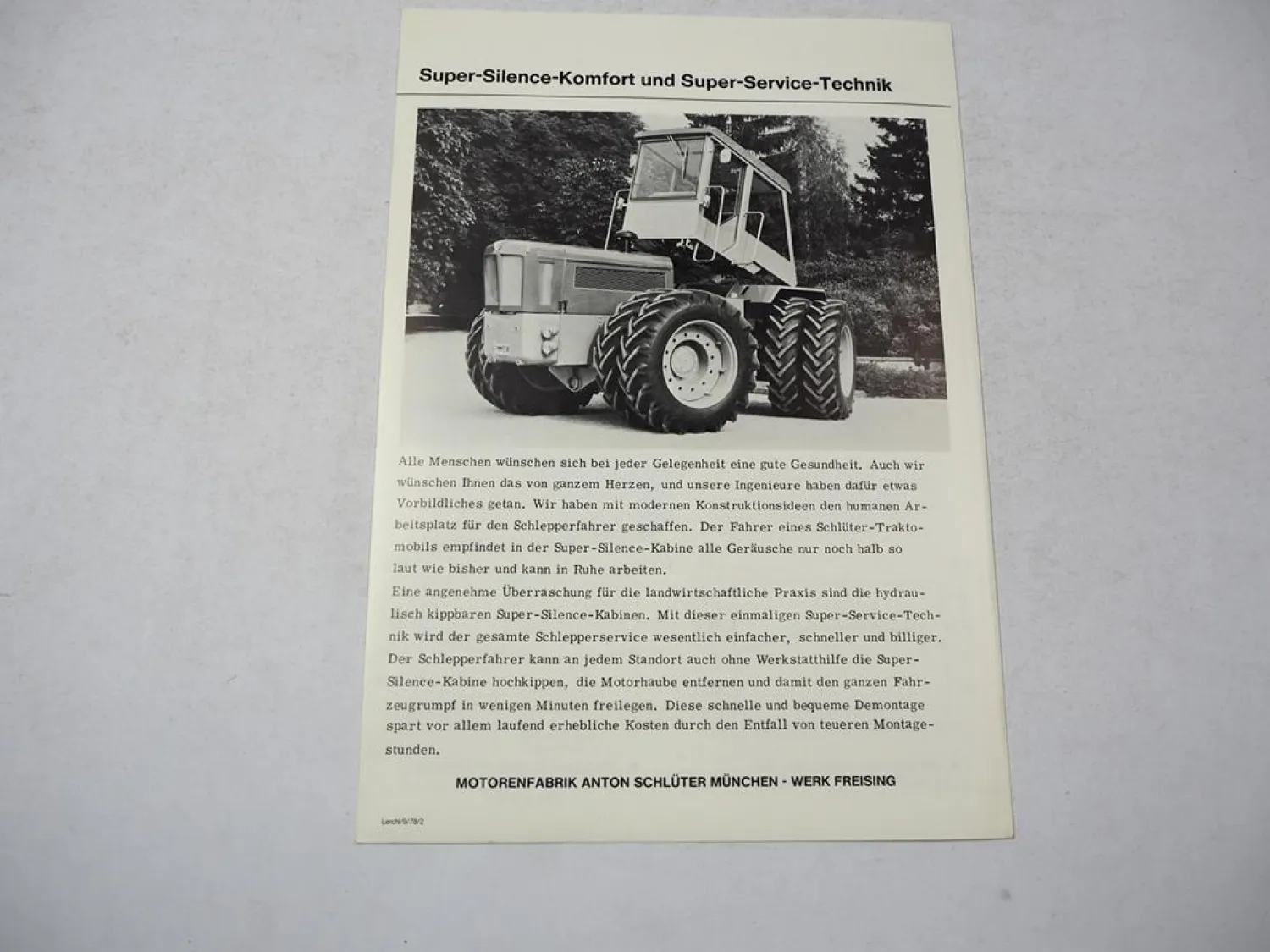 Schlüter Profi Trac 2500 TVL Schlepper mit Super Silence Kabine Prospekt 1978