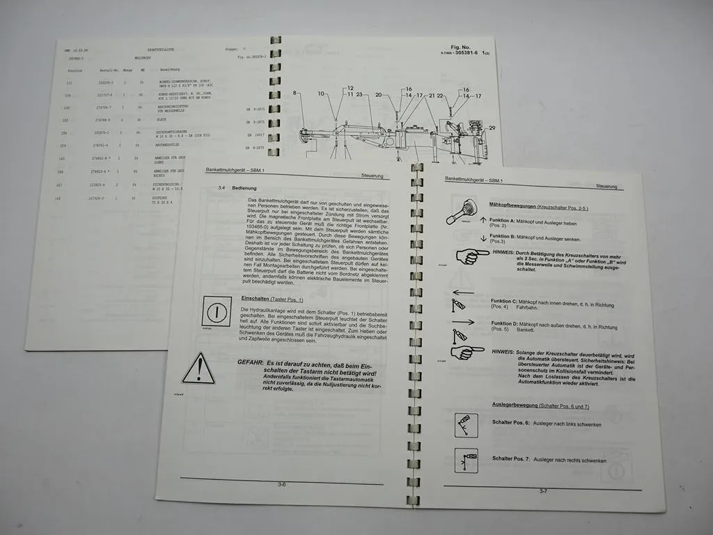 Schmidt SBM1 Bankett Mulcher Betriebsanleitung Ersatzteilliste 1999